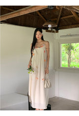 Mobile flower sleeveless long dress
