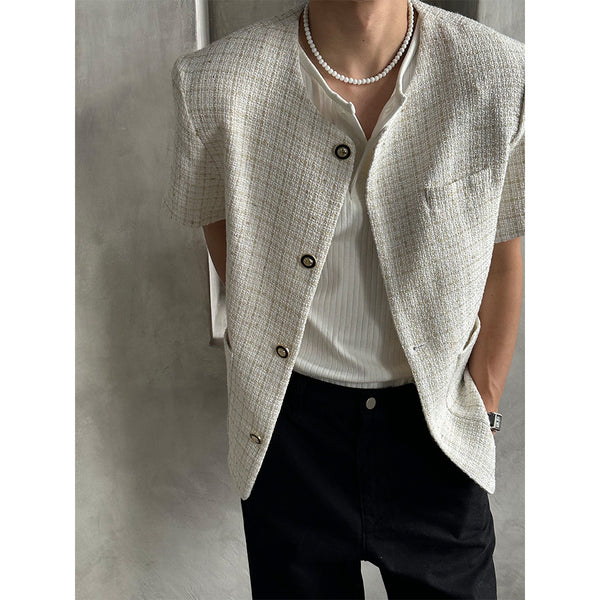 [S/S] Round neck half tweed jacket (2color)
