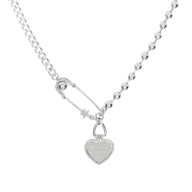 Double Heart Safety Pin Star Necklace