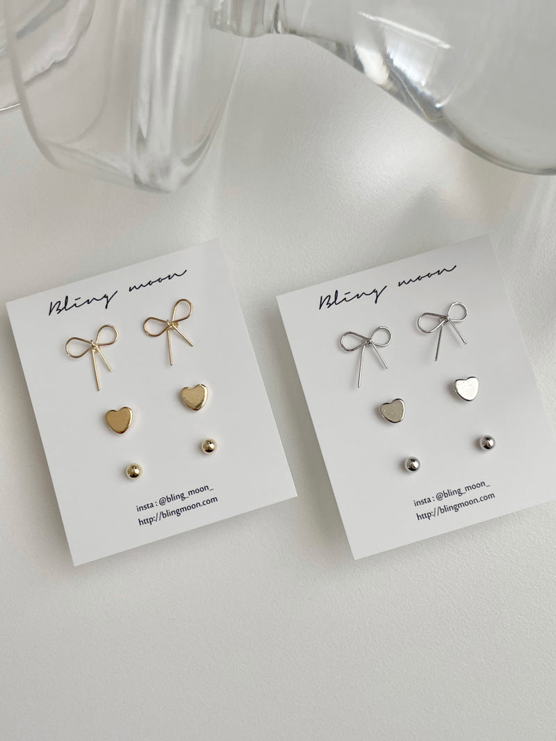 [3 set] big ribbon earrings set