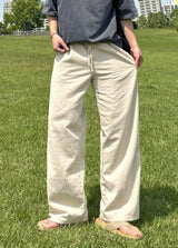  Cool tantan hemp linen wide banding pants in summer