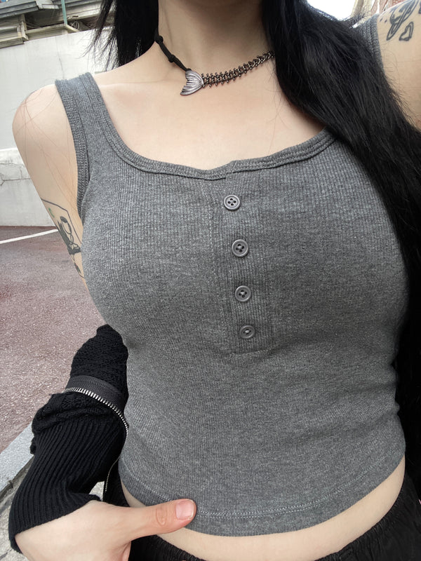 Cropped ribbed button bra top
