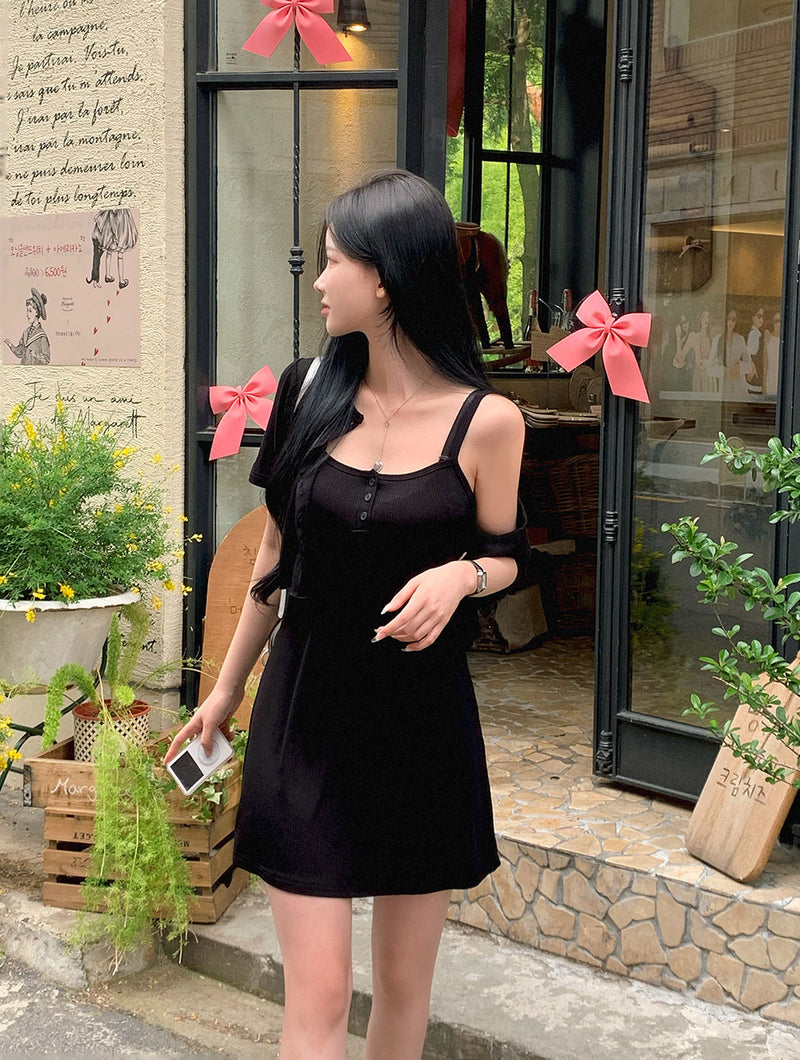 [BELLIDE MADE] Daily camisole dress + cropped short-sleeved cardigan
