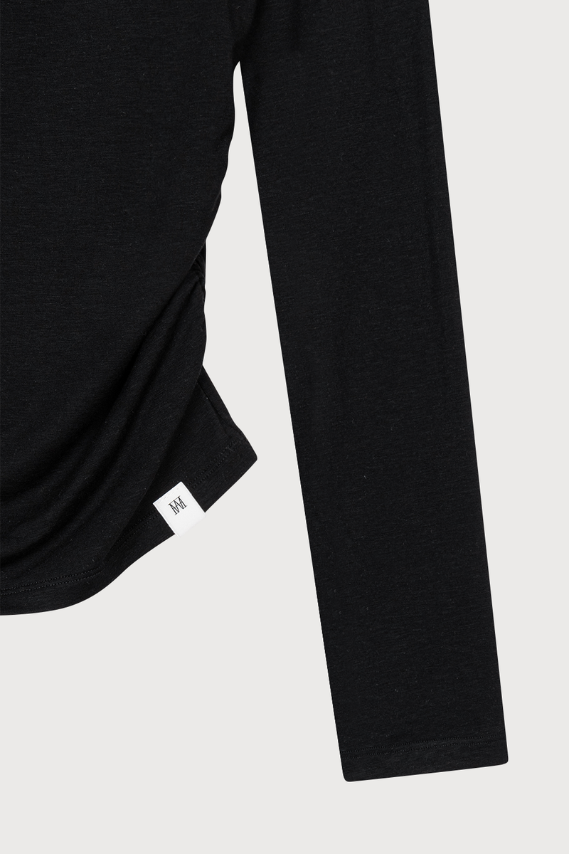 Shirring Off-shoulder T-shirt Black