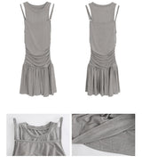 Shirring layered flare sleeveless dress
