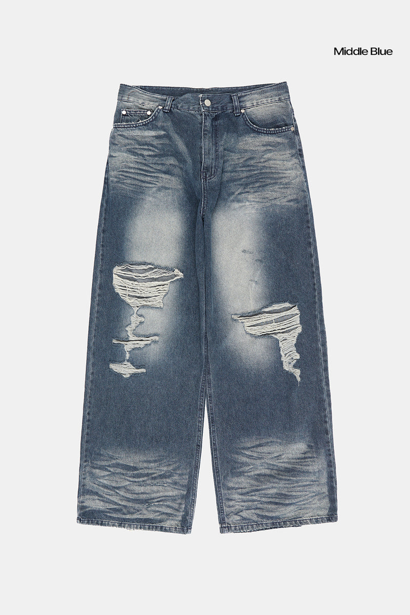 Swell embossed destroyed denim pants