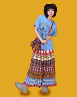 hippie check long skirt