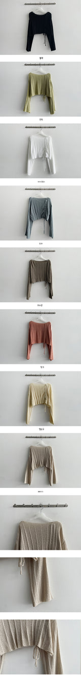 Pleated Unbalanced String Cropped Long-Sleeved Knitwear