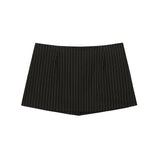 Pinstripe Skirt with Shorts - BLACK