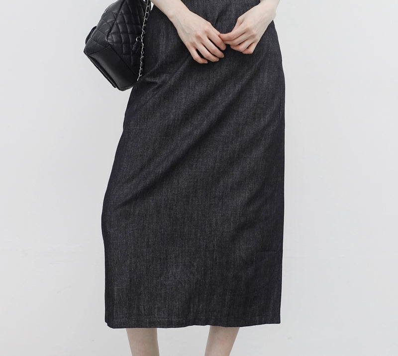 Miffa denim cropped shirt + long skirt set