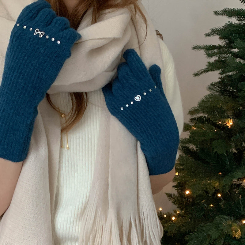Heart & Bow Knit Long Glove_2colors