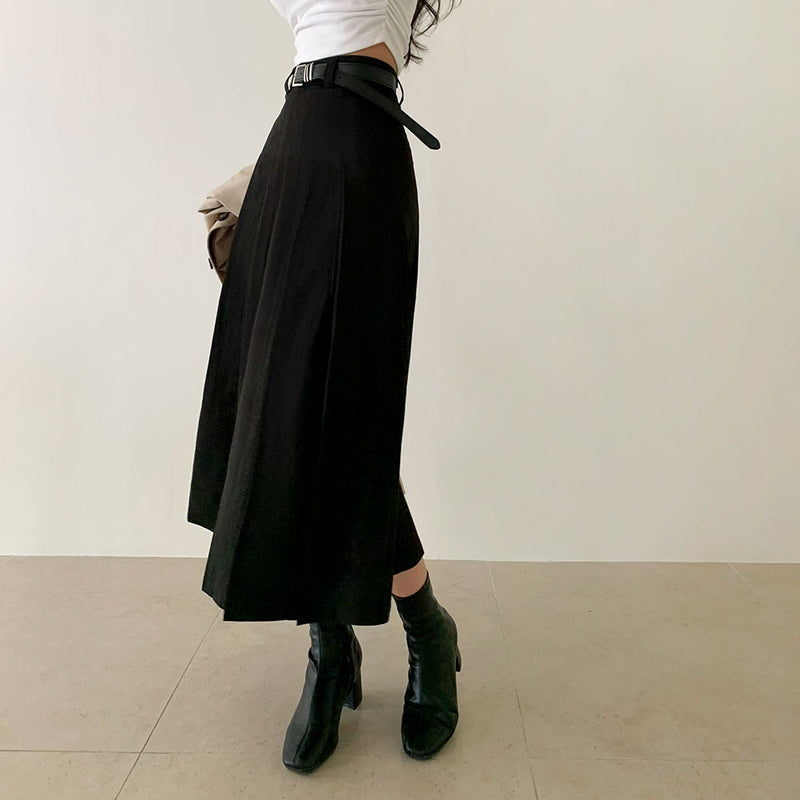 [Belt set/Recommended!] Rose Pleated Long Skirt