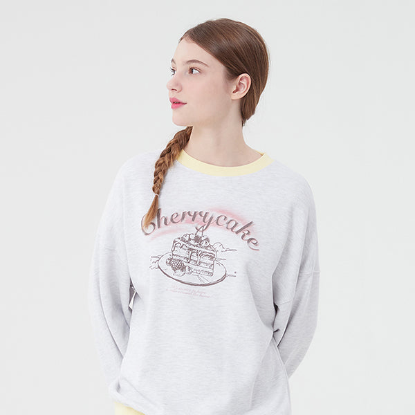 チェリーケーキグラフィックポイントスウェットシャツ／CHERRY CAKE GRAPHIC RIB POINT SWEATSHIRT [MELANGE  GRAY]KIRSH/ {{ category }}