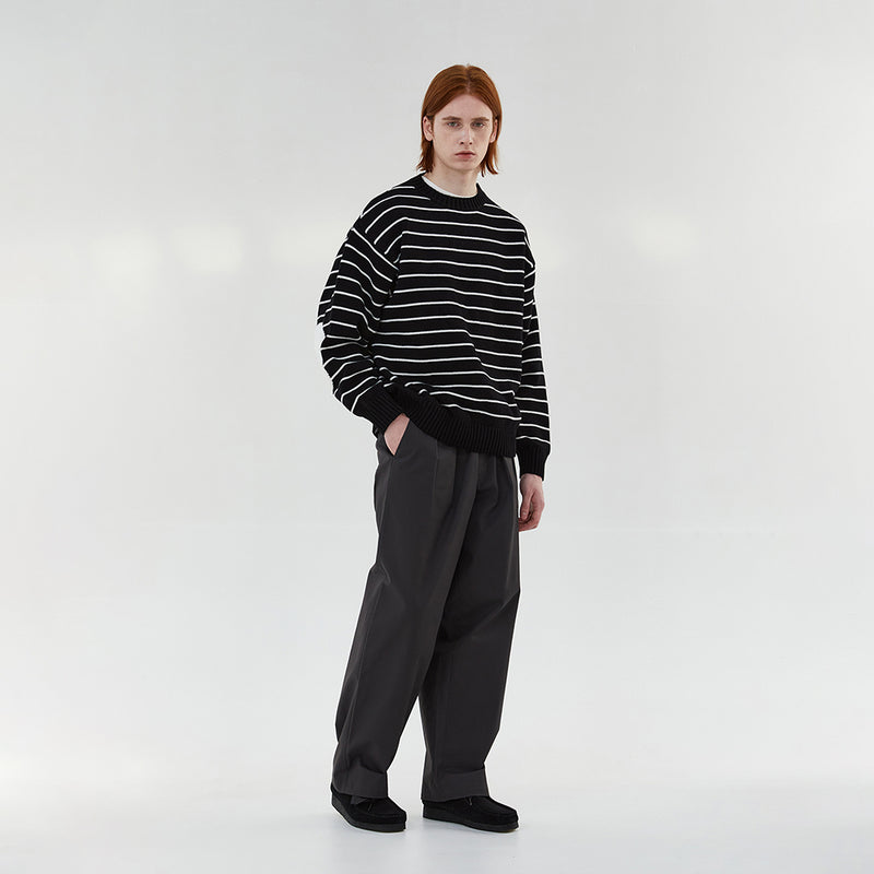 ホリゾンタルストライプコットンセーター / HORIZONTAL STRIPE COTTON SWEATER (BLACK)