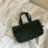 retro flower green tote bag (6649338790006)