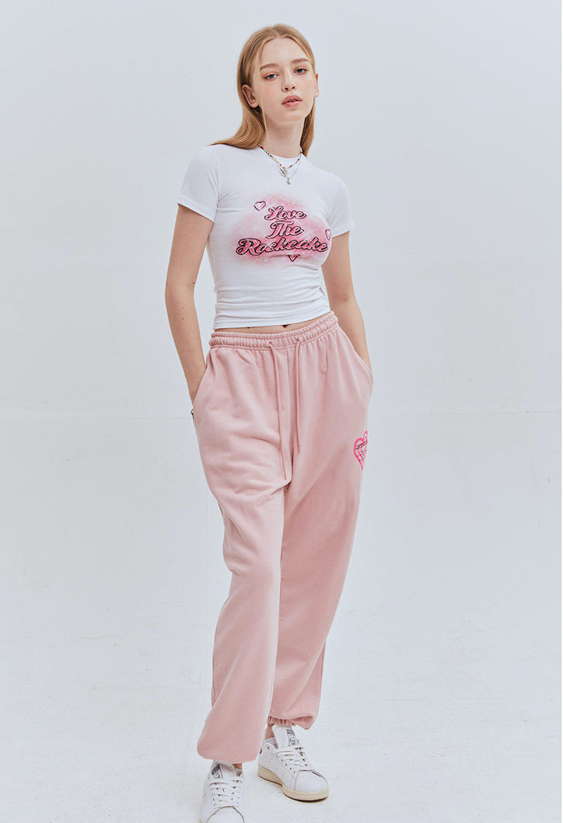 スプレーハートジョガーパンツ / Spray Heart Jogger Pants - Peach