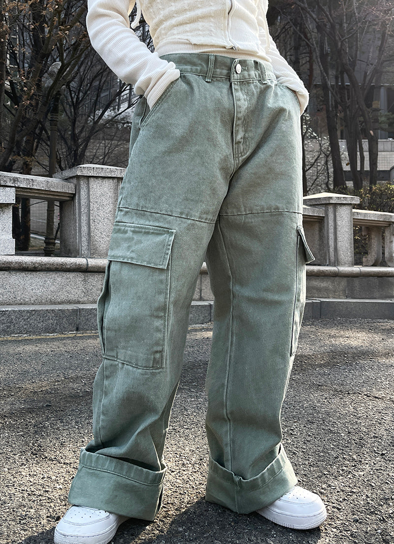 ディングデニムスリットワイドカーゴパンツ / Ding denim slit wide cargo pantsheenytsuki/ {{  category }}