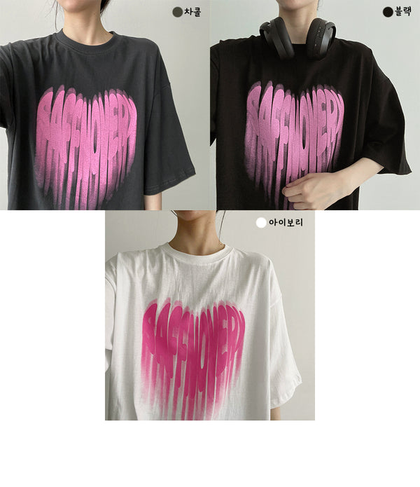 セーフピンクハート半袖Tシャツ / Safe pink heart short sleeve T-shirt