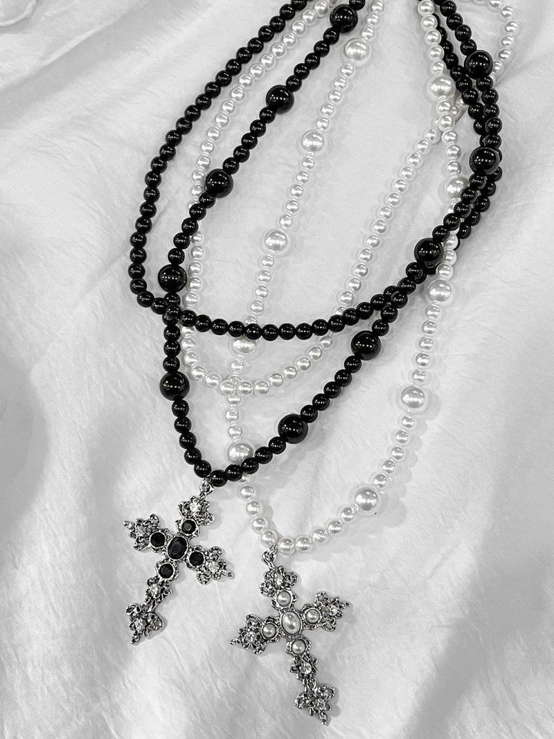 Rosen Kreuz pearl cross necklace