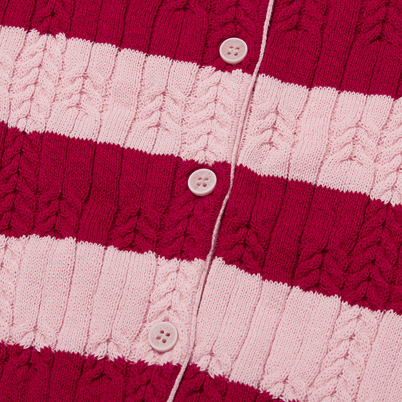 SMALL CHERRY CABLE CROP KNIT CARDIGAN [PINK]