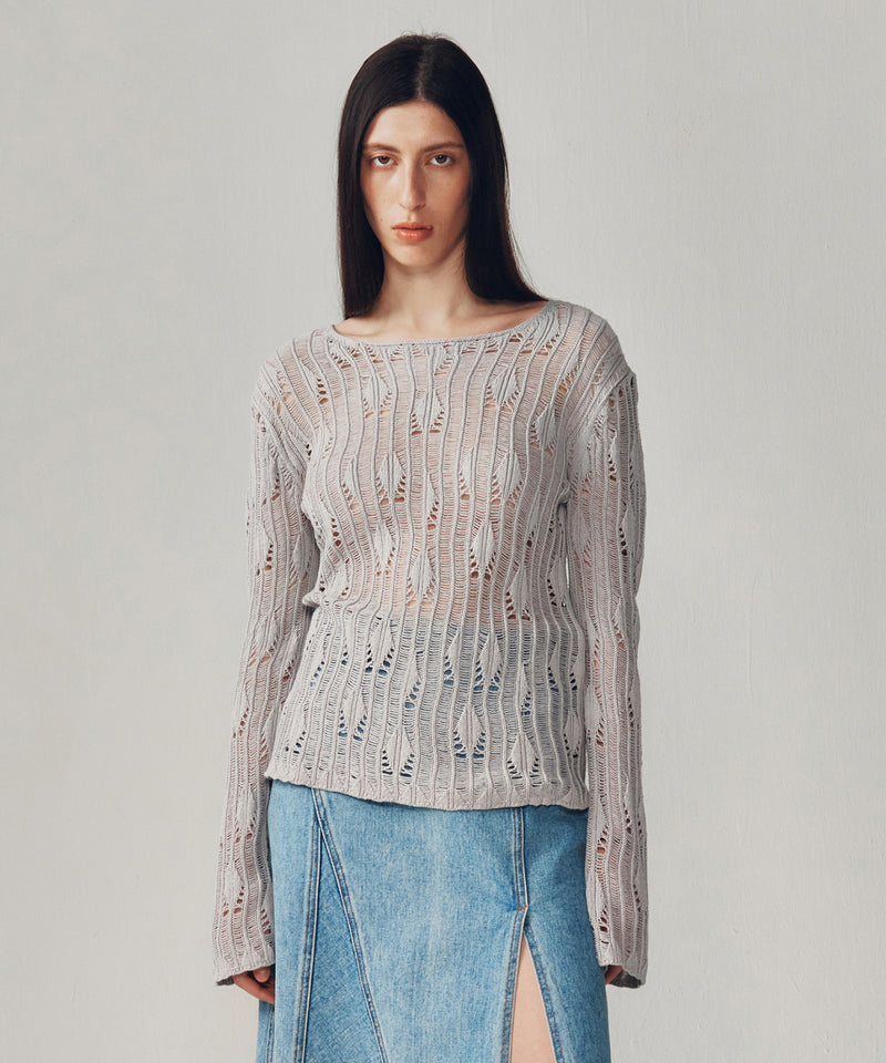 ボートネックシアーニットトップス / BOAT NECK SHEER KNIT TOP [LIGHT GRAY]current./ {{  category }}