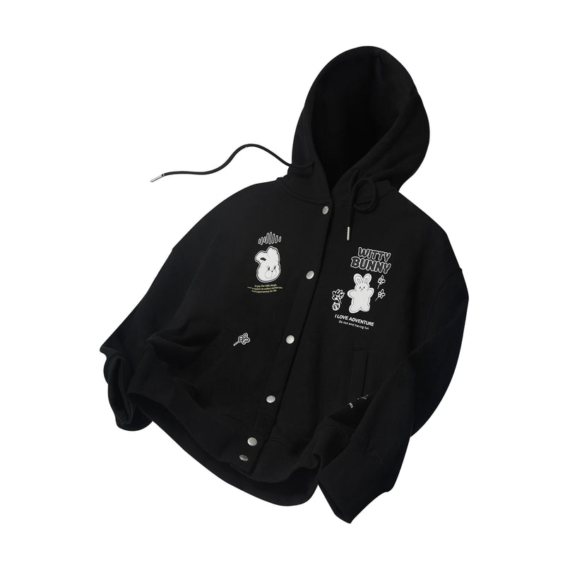 WITTY BUNNY BUTTON HOODIE ZIP UP [BLACK] – 60% - SIXTYPERCENT