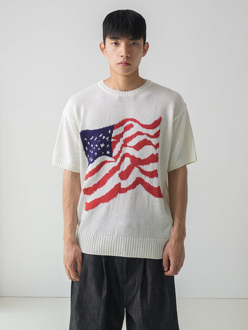 USAフラッグ半袖ニット/USA flag half-sleeves knit 4color – 60