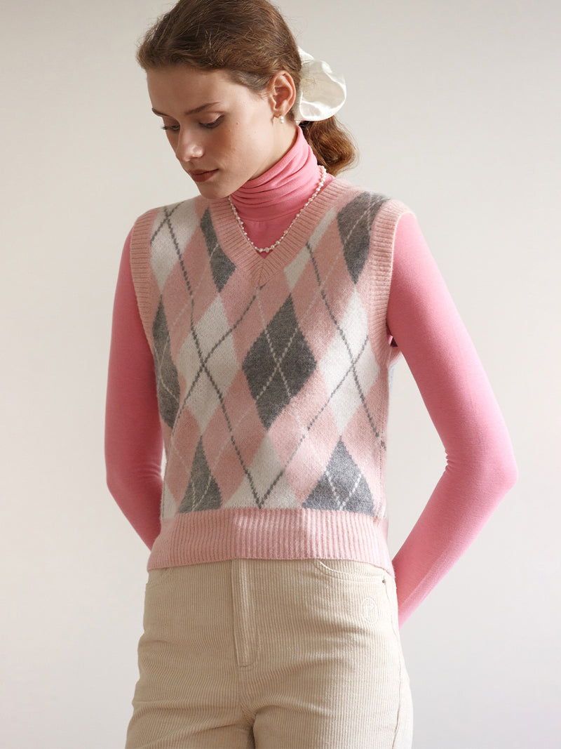 アーガイルニットベスト/ ARGYLE KNIT VEST PINKROLAROLA/ {{ category }}