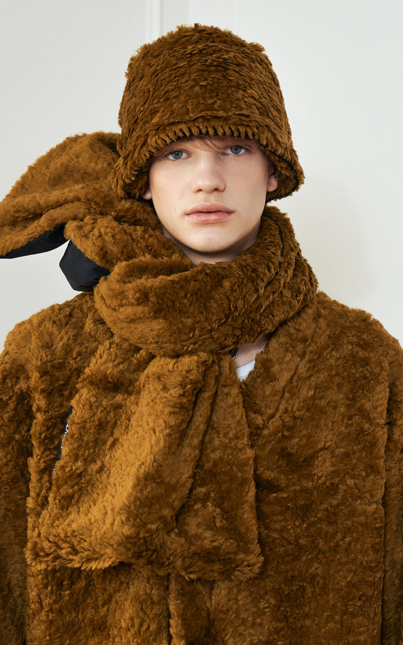 Eco Fur Hooded Jacket Brown