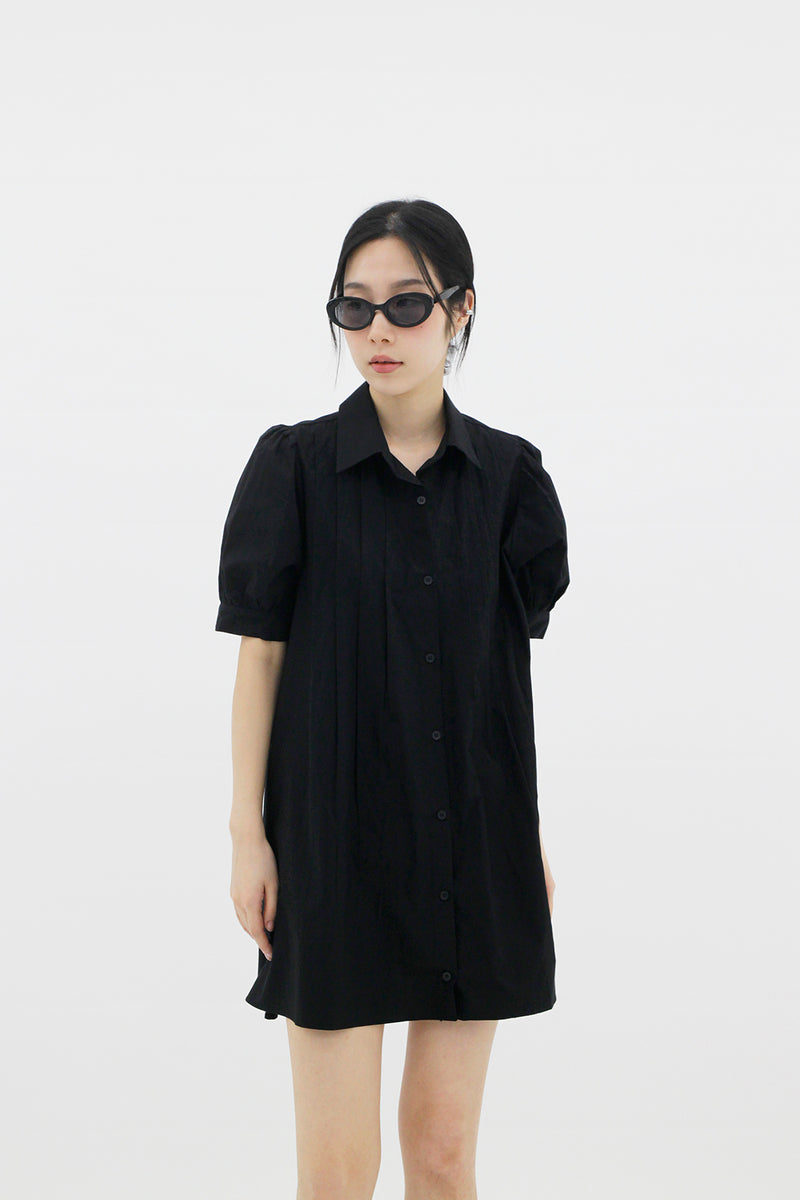 ピンタックカラーシャツワンピース / Pintuck Collar Shirt One Piece (3color)