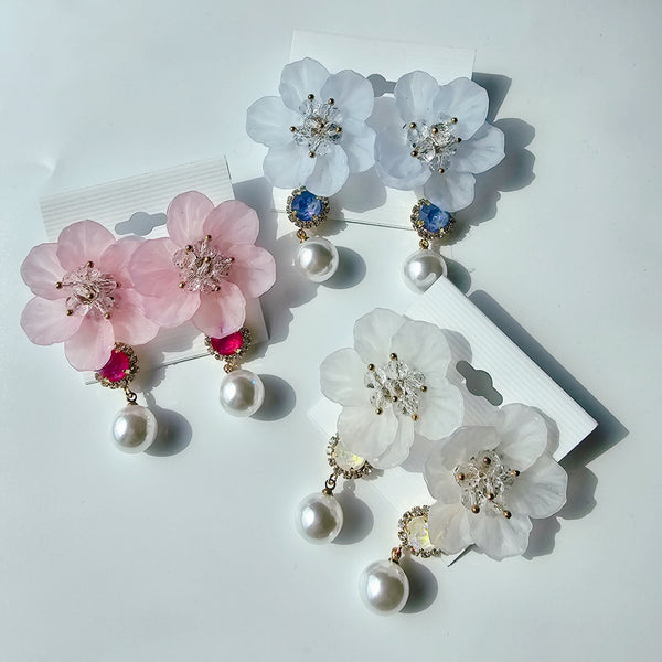 フラワースワロフスキーパールイヤリング / Flower Swarovski Pearl