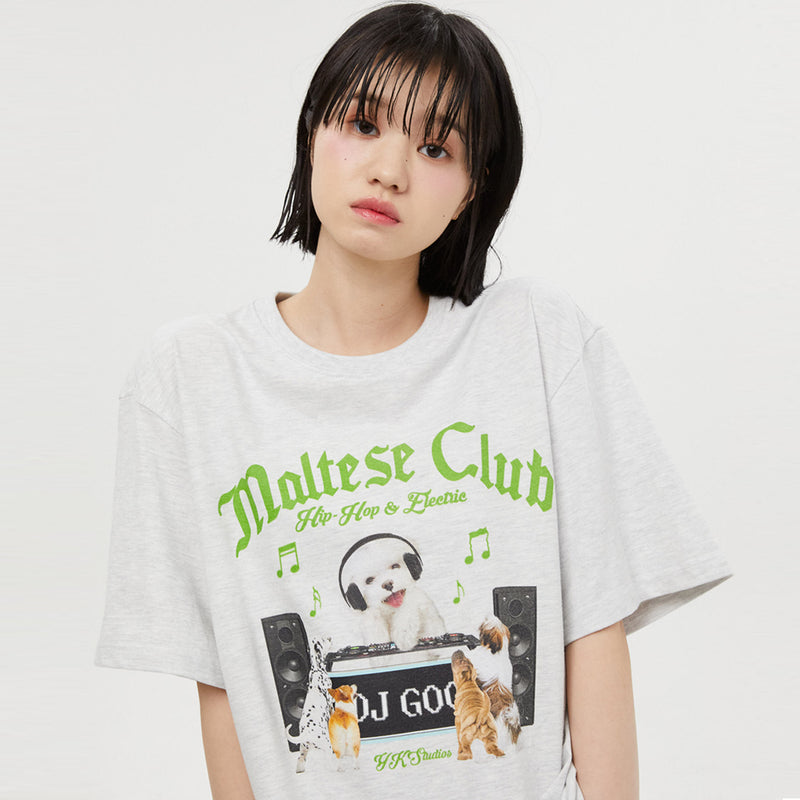 マルチーズDJクラブ半袖Tシャツ/Maltese DJ club half sleeve tshirts