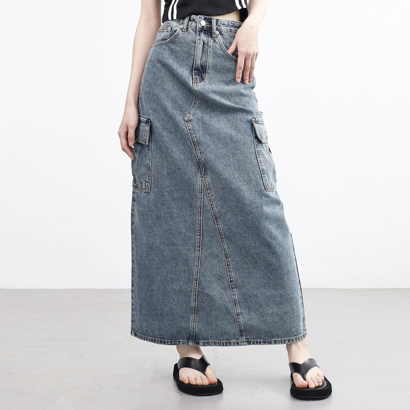 オーシャンズカーゴデニムロングスカート / Oceans Cargo Denim Long