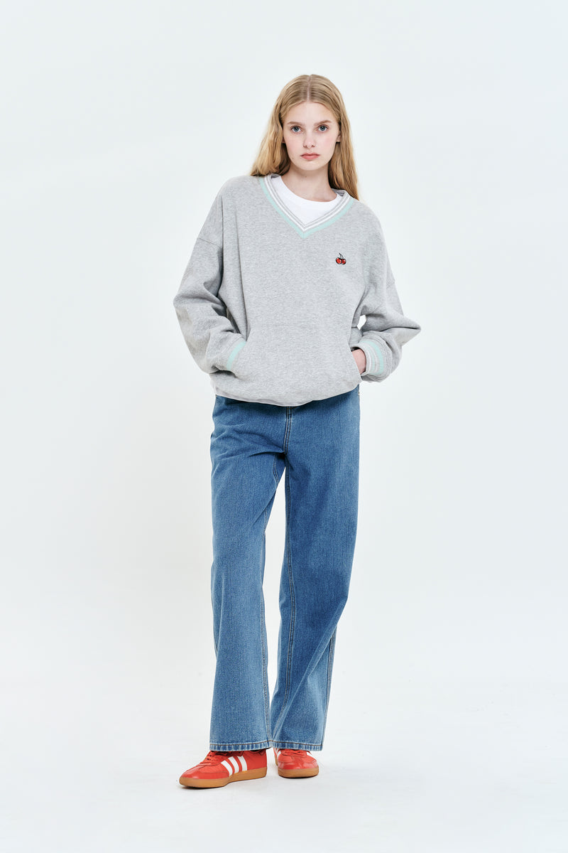 SMALL CHERRY V-NECK NAPPING SWEATSHIRT [MELANGE GRAY]KIRSH/ {{ category }}