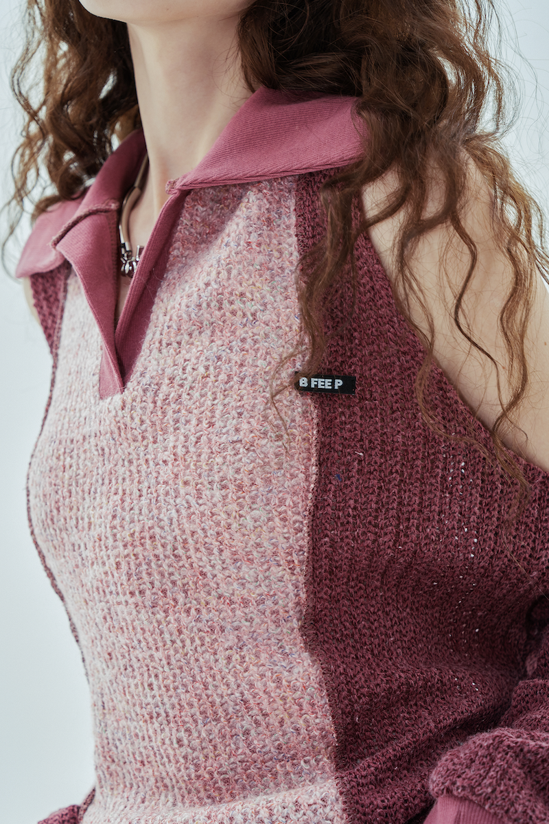 ホールカラーニット / hole collar knit_deep pink