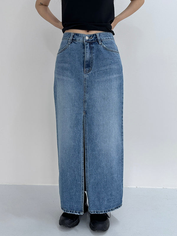 デニムスリットロングスカート / Denim slit long skirt (Blue) – 60