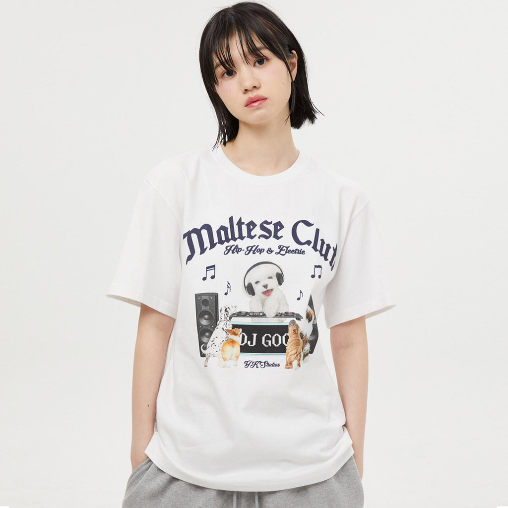 マルチーズDJクラブ半袖Tシャツ/Maltese DJ club half sleeve tshirts