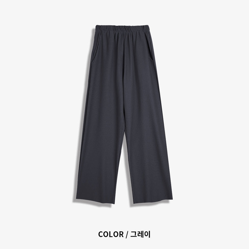 リブワイドプリーツパンツ/Rib Wide Pleats Pants (4 colors)