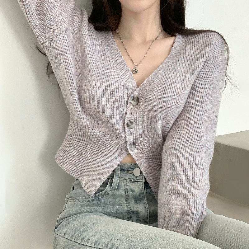 Vネックニットカーディガン/[4color/Wool] V-neck knit cardigan with