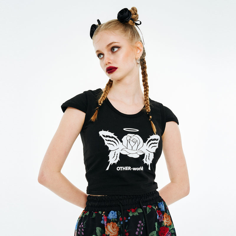 ローズバタフライTシャツ / Rose Butterfly T-shirt [Black]