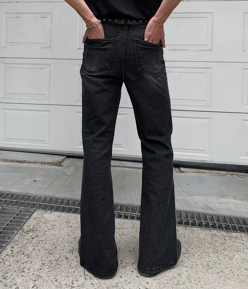 スリットデニムブーツカットジーンズ/Slit Denim Boots-cut Jeans (black)