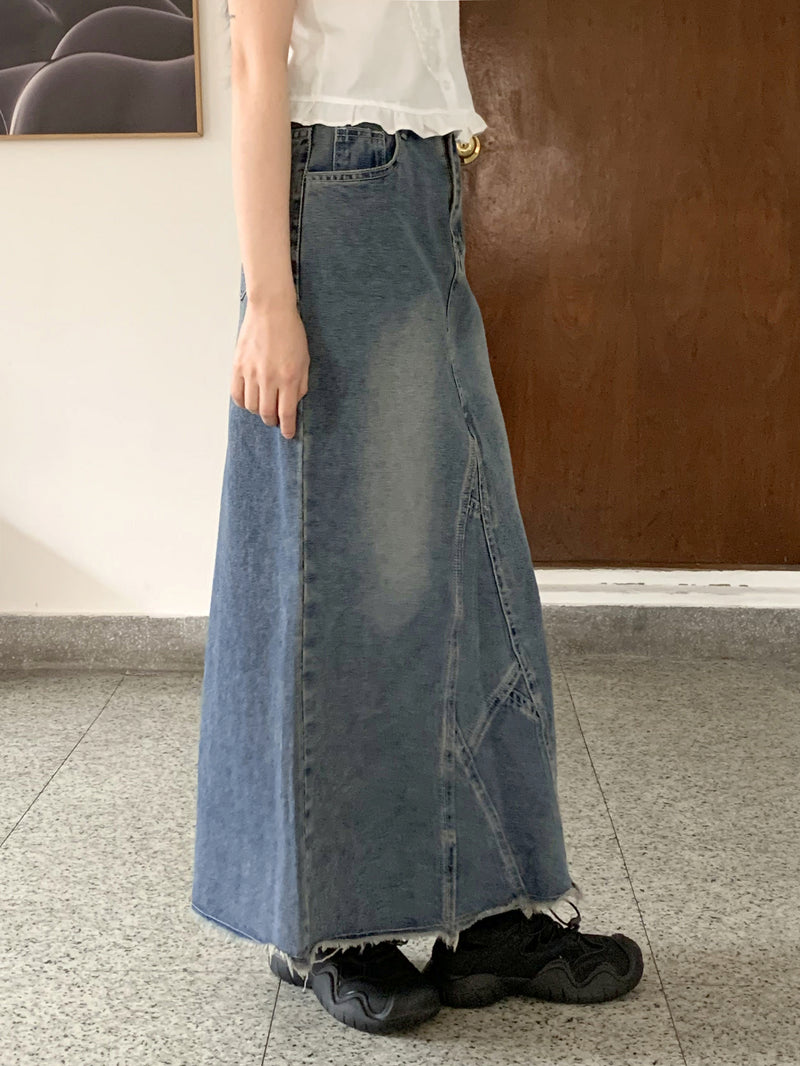 トティAラインバックスリットロングデニムスカート / Toti A-line back slit long denim skirt