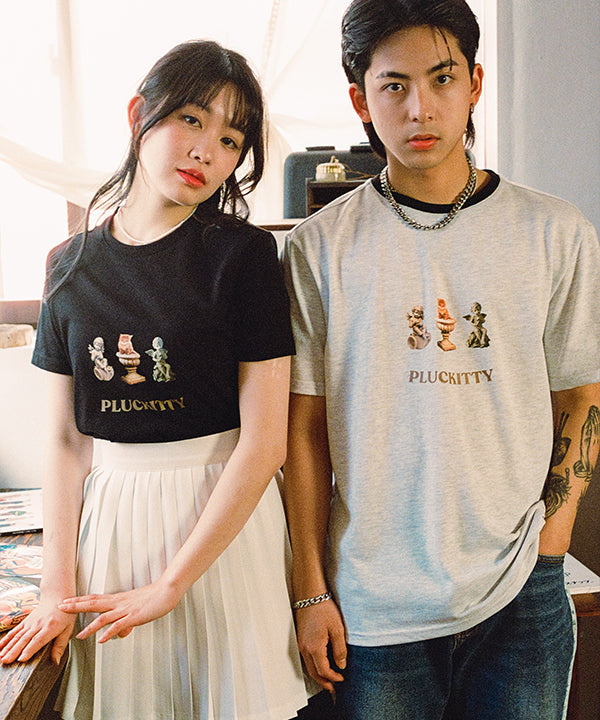 サンセットウィズユーストーンプリントTシャツ/Sunset with you stone print T-shirt White melange  [Unisex]PLUCKITTY/ {{ category }}