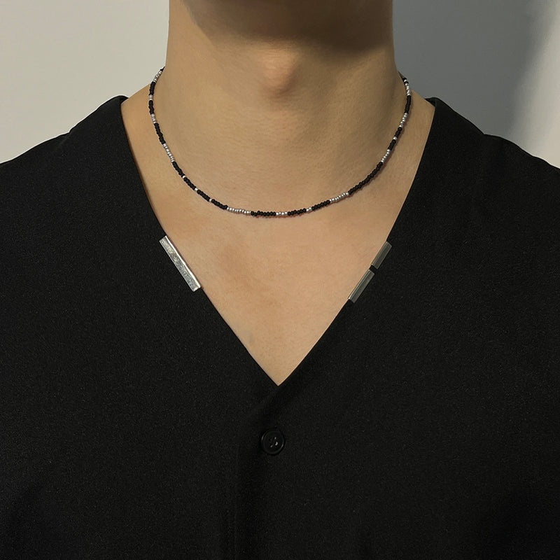 [SET] HANDMADE GLASS BEADS & SILVER BALL LAYERING NECKLACE