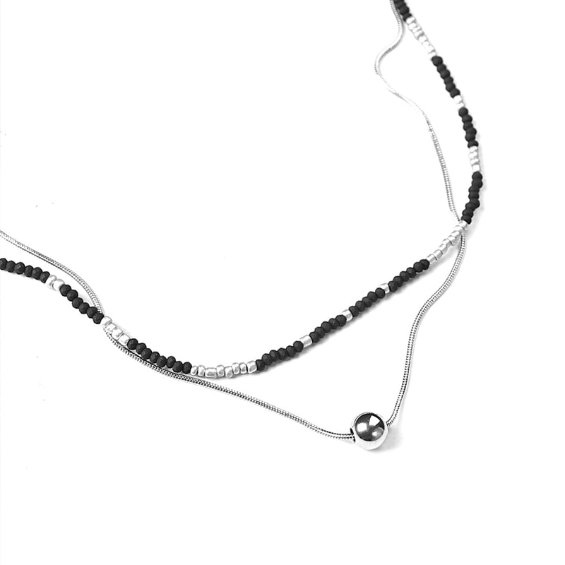 [SET] HANDMADE GLASS BEADS & SILVER BALL LAYERING NECKLACE