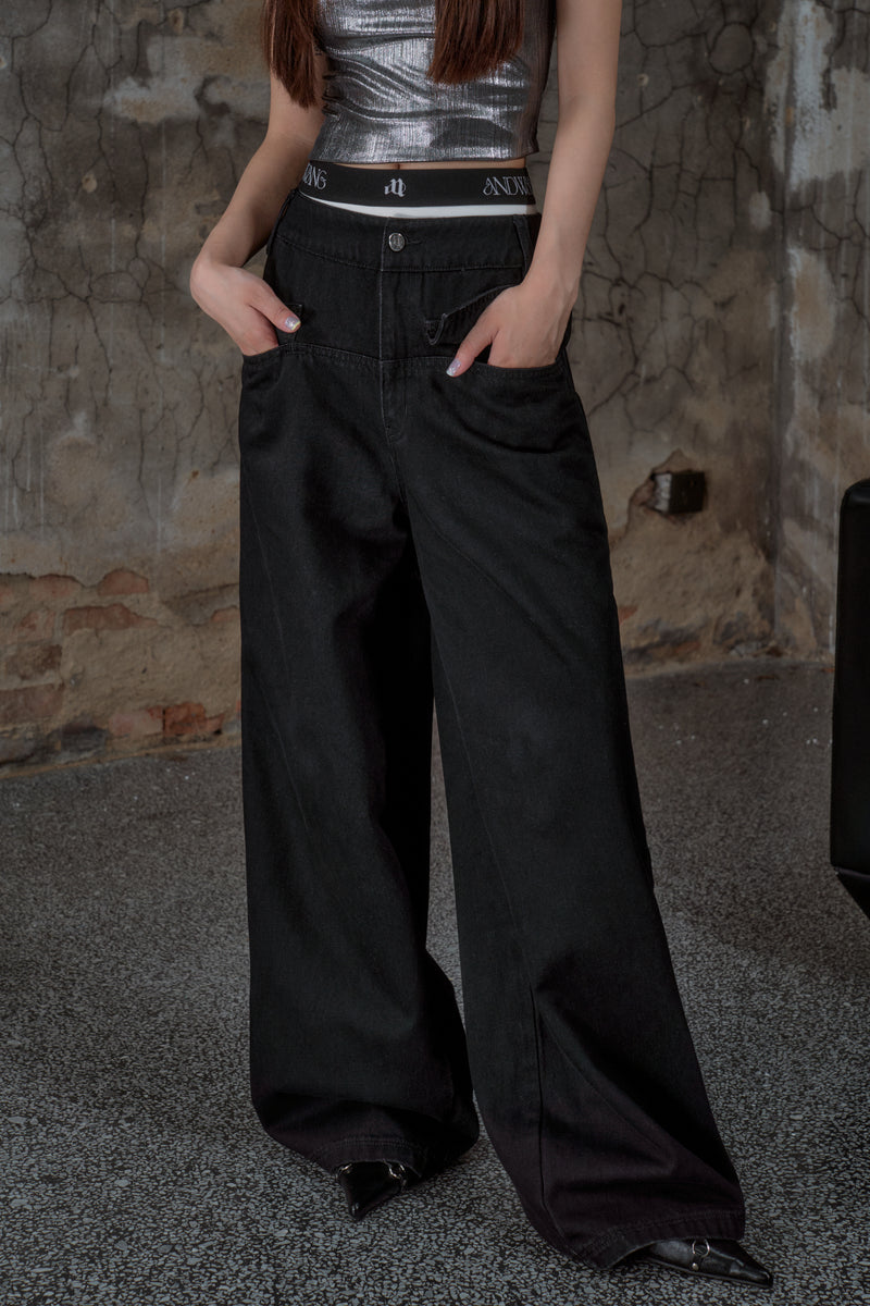 back cutout denim pants (black×black) – 60% - SIXTYPERCENT