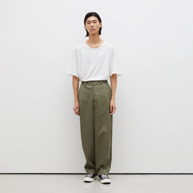 プリーツワイドコットンパンツ / PLEATED WIDE COTTON PANTS (KHAKI