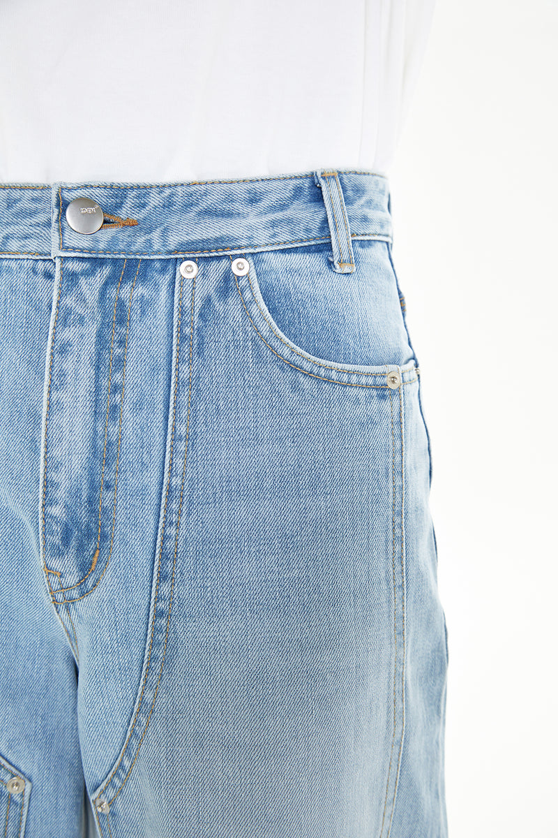 レイヤードワイドデニムパンツ/Layered wide denim pants (Blue brush)