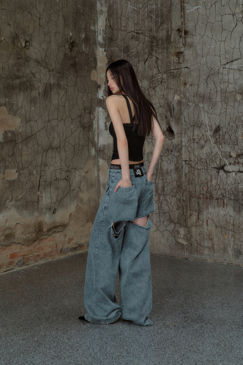 back cutout denim pants (blue) – 60% - SIXTYPERCENT
