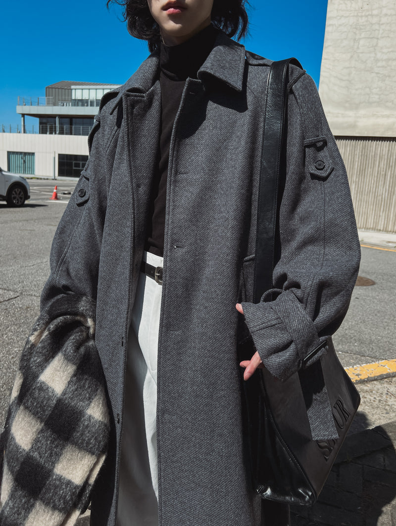 [WOOL 50%] [MADE] wool maxi trench mac coat